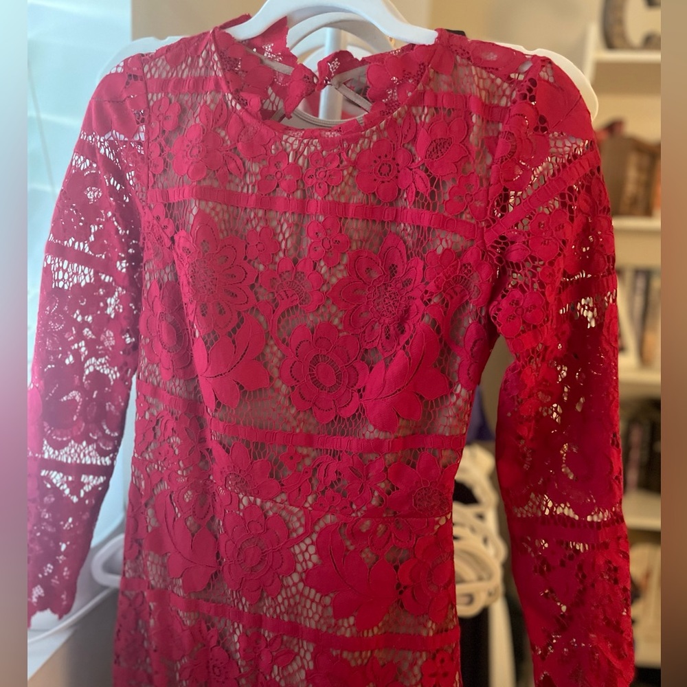 For Love and Lemons Backless Lace Dress in Cherry Red